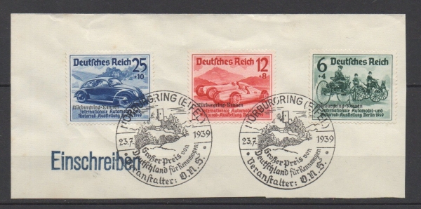 Michel Nr. 695 - 697, Nürburgring auf Briefstück.